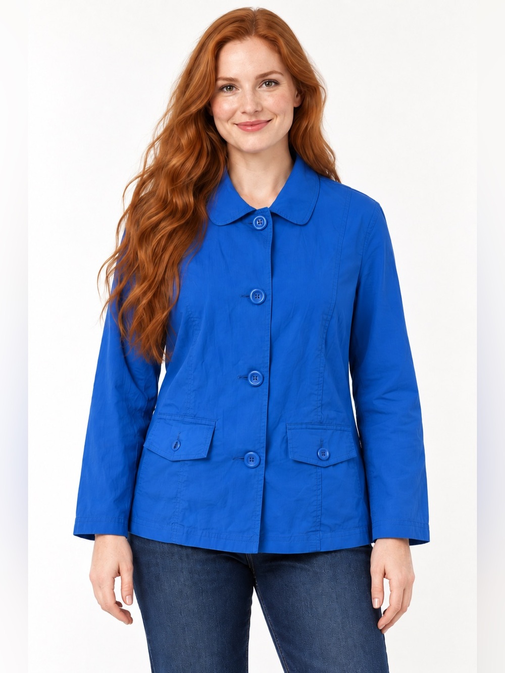 NEW Chico’s Women Blue Button Front Lightweight Jacket with Flap Pockets Size 2